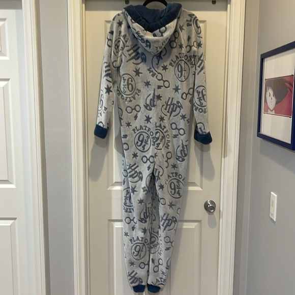 Wizarding World Of Harry Potter Plush Blue One Piece Hooded Pajamas - Picture 4 of 5